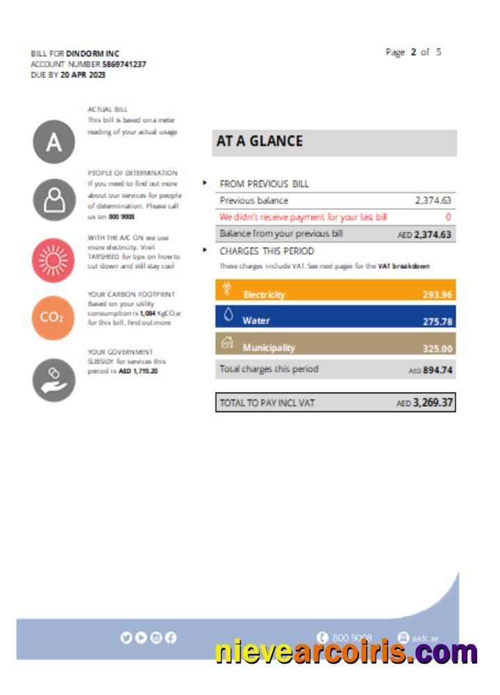 Al Ain Distribution Company utility business bill, page 2